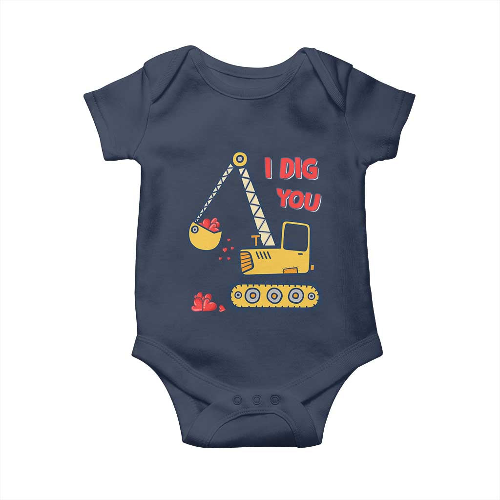 Valentine's Day Baby Onesie I Dig You Construction Truck Heart TS09 Navy Print Your Wear