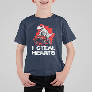 Valentine's Day T Shirt For Kid I Steal Hearts Cool Dinosaur Riding Monster Truck TS09 Navy Printyourwear