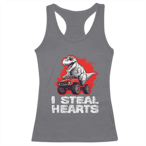 Valentine's Day Racerback Tank Top I Steal Hearts Cool Dinosaur Riding Monster Truck TS09 Charcoal Print Your Wear