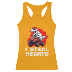 Valentine's Day Racerback Tank Top I Steal Hearts Cool Dinosaur Riding Monster Truck TS09 Gold Print Your Wear