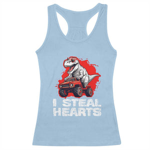 Valentine's Day Racerback Tank Top I Steal Hearts Cool Dinosaur Riding Monster Truck TS09 Light Blue Print Your Wear