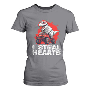 Valentine's Day T Shirt For Women I Steal Hearts Cool Dinosaur Riding Monster Truck TS09 Charcoal Print Your Wear