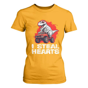 Valentine's Day T Shirt For Women I Steal Hearts Cool Dinosaur Riding Monster Truck TS09 Gold Print Your Wear
