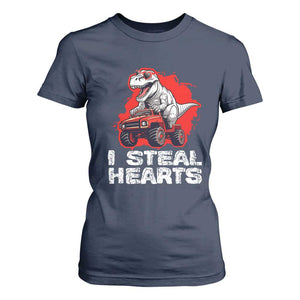 Valentine's Day T Shirt For Women I Steal Hearts Cool Dinosaur Riding Monster Truck TS09 Navy Print Your Wear