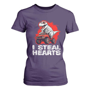 Valentine's Day T Shirt For Women I Steal Hearts Cool Dinosaur Riding Monster Truck TS09 Purple Print Your Wear