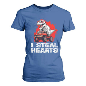 Valentine's Day T Shirt For Women I Steal Hearts Cool Dinosaur Riding Monster Truck TS09 Royal Blue Print Your Wear