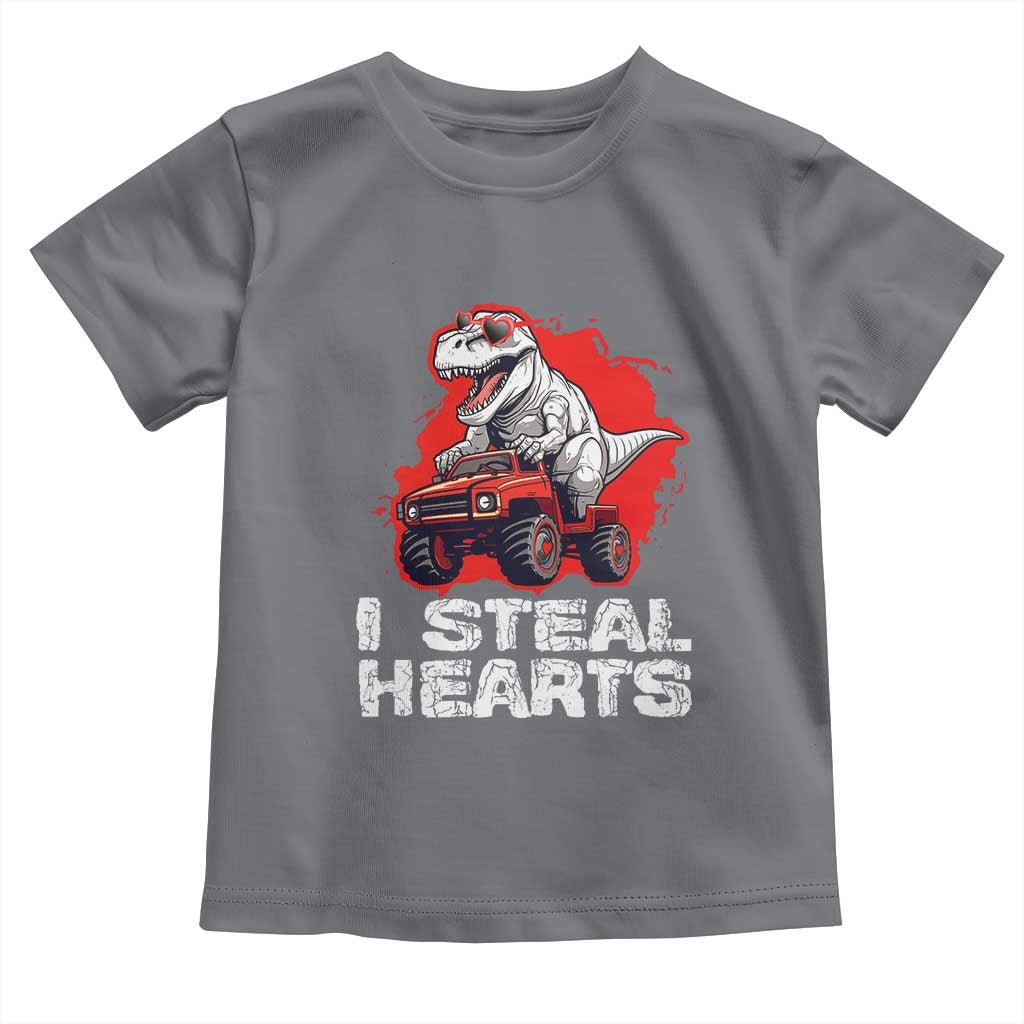 Valentine's Day Toddler T Shirt I Steal Hearts Cool Dinosaur Riding Monster Truck TS09 Charcoal Print Your Wear