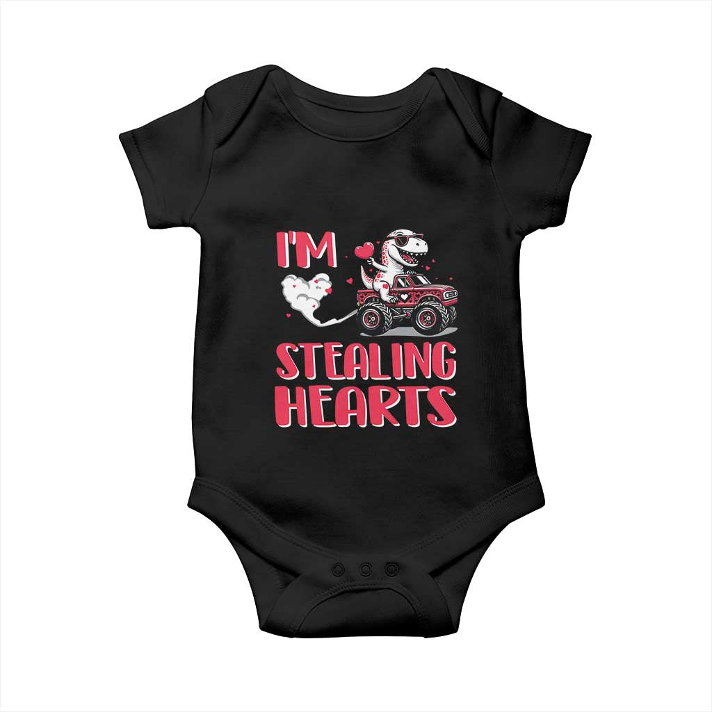 Valentine's Day Baby Onesie I Steal Hearts Cute Dinosaur Riding Monster Truck TS09 Black Print Your Wear