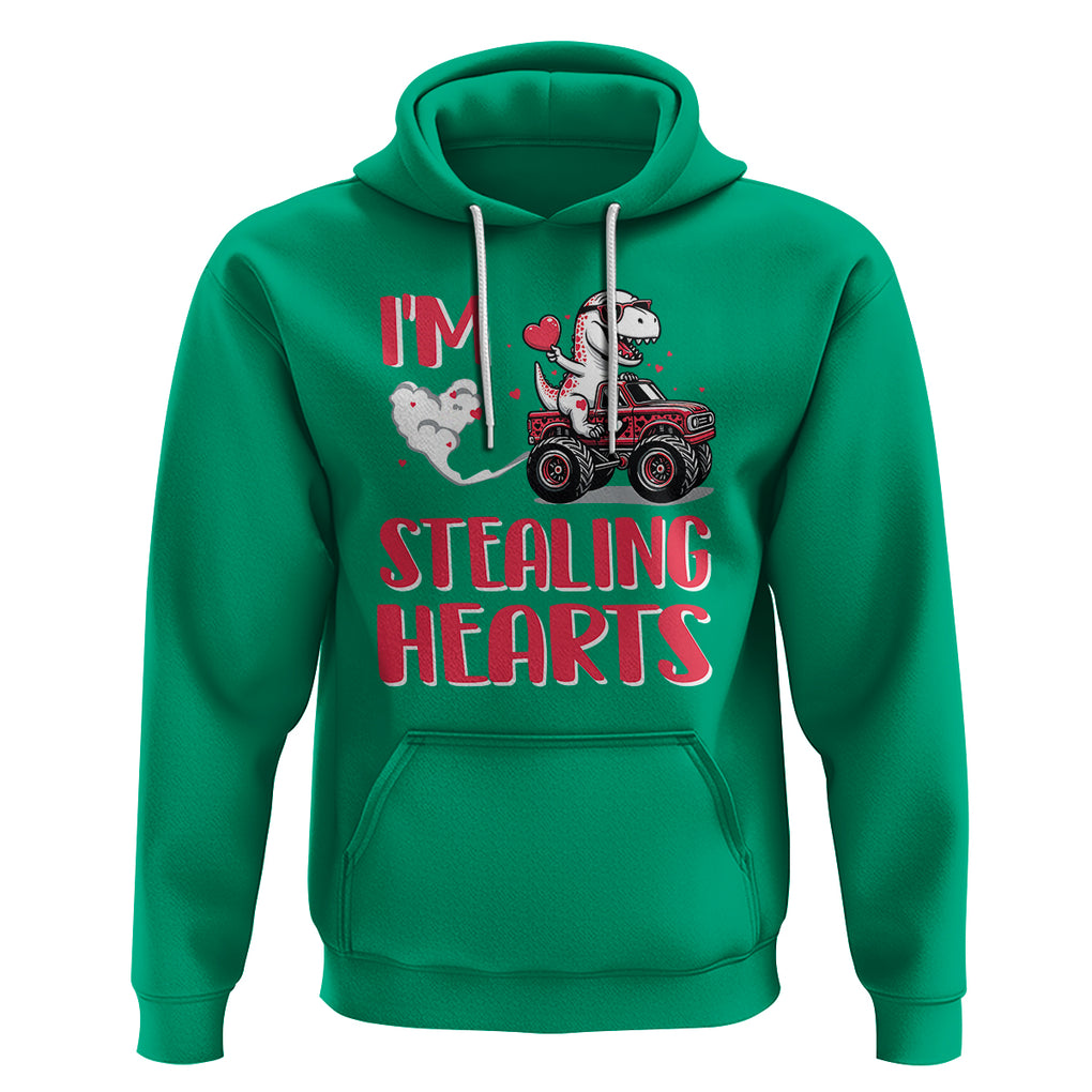 Valentine's Day Hoodie I Steal Hearts Cute Dinosaur Riding Monster Truck TS09 Irish Green Printyourwear