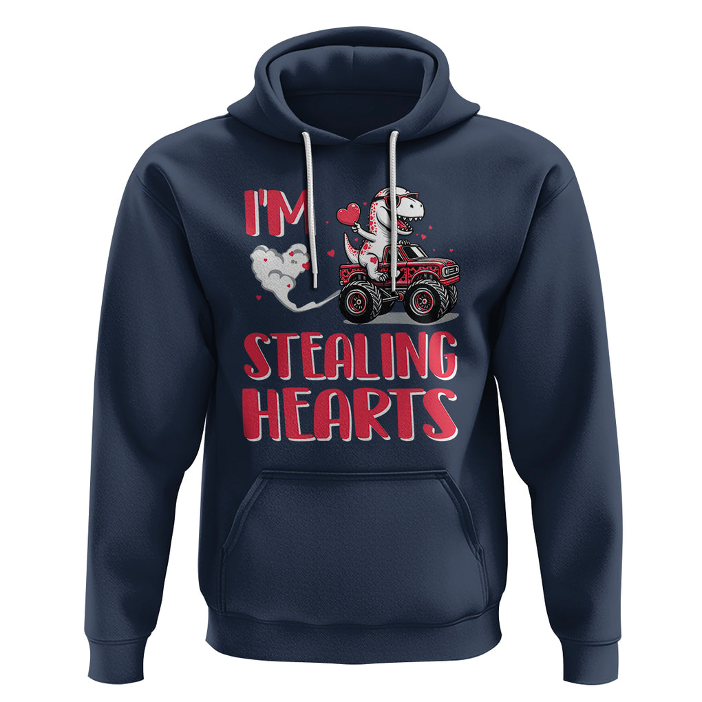Valentine's Day Hoodie I Steal Hearts Cute Dinosaur Riding Monster Truck TS09 Navy Printyourwear