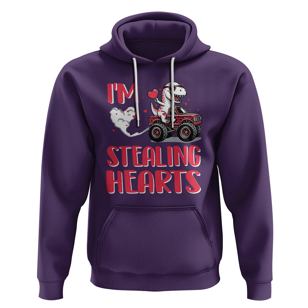 Valentine's Day Hoodie I Steal Hearts Cute Dinosaur Riding Monster Truck TS09 Purple Printyourwear