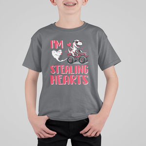 Valentine's Day T Shirt For Kid I Steal Hearts Cute Dinosaur Riding Monster Truck TS09 Charcoal Printyourwear