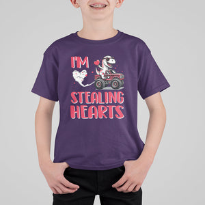 Valentine's Day T Shirt For Kid I Steal Hearts Cute Dinosaur Riding Monster Truck TS09 Purple Printyourwear
