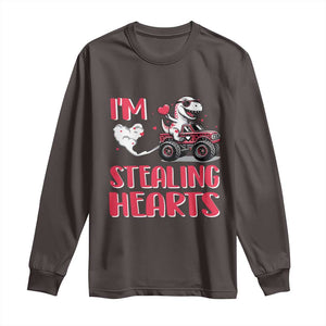 Valentine's Day Long Sleeve Shirt I Steal Hearts Cute Dinosaur Riding Monster Truck TS09 Dark Chocolate Print Your Wear