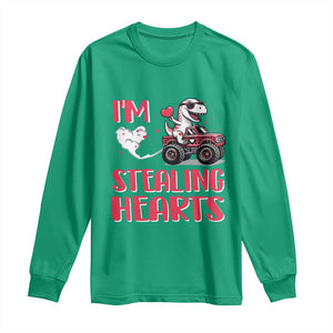 Valentine's Day Long Sleeve Shirt I Steal Hearts Cute Dinosaur Riding Monster Truck TS09 Irish Green Print Your Wear