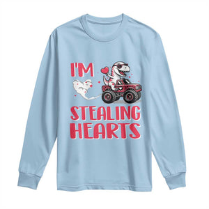 Valentine's Day Long Sleeve Shirt I Steal Hearts Cute Dinosaur Riding Monster Truck TS09 Light Blue Print Your Wear