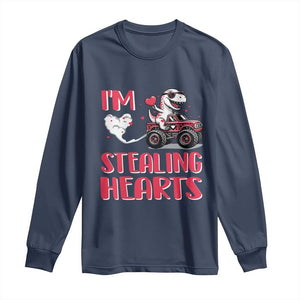 Valentine's Day Long Sleeve Shirt I Steal Hearts Cute Dinosaur Riding Monster Truck TS09 Navy Print Your Wear