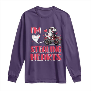 Valentine's Day Long Sleeve Shirt I Steal Hearts Cute Dinosaur Riding Monster Truck TS09 Purple Print Your Wear