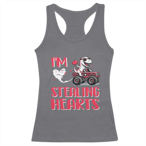 Valentine's Day Racerback Tank Top I Steal Hearts Cute Dinosaur Riding Monster Truck TS09 Charcoal Print Your Wear