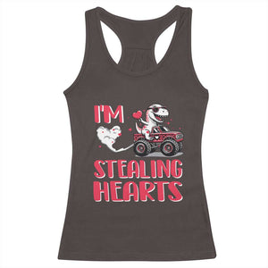 Valentine's Day Racerback Tank Top I Steal Hearts Cute Dinosaur Riding Monster Truck TS09 Dark Chocolate Print Your Wear