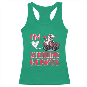 Valentine's Day Racerback Tank Top I Steal Hearts Cute Dinosaur Riding Monster Truck TS09 Irish Green Print Your Wear