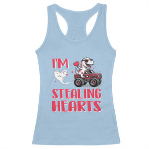 Valentine's Day Racerback Tank Top I Steal Hearts Cute Dinosaur Riding Monster Truck TS09 Light Blue Print Your Wear