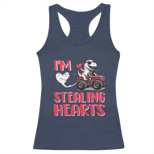 Valentine's Day Racerback Tank Top I Steal Hearts Cute Dinosaur Riding Monster Truck TS09 Navy Print Your Wear
