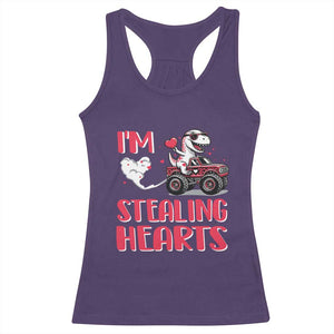 Valentine's Day Racerback Tank Top I Steal Hearts Cute Dinosaur Riding Monster Truck TS09 Purple Print Your Wear
