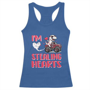 Valentine's Day Racerback Tank Top I Steal Hearts Cute Dinosaur Riding Monster Truck TS09 Royal Blue Print Your Wear