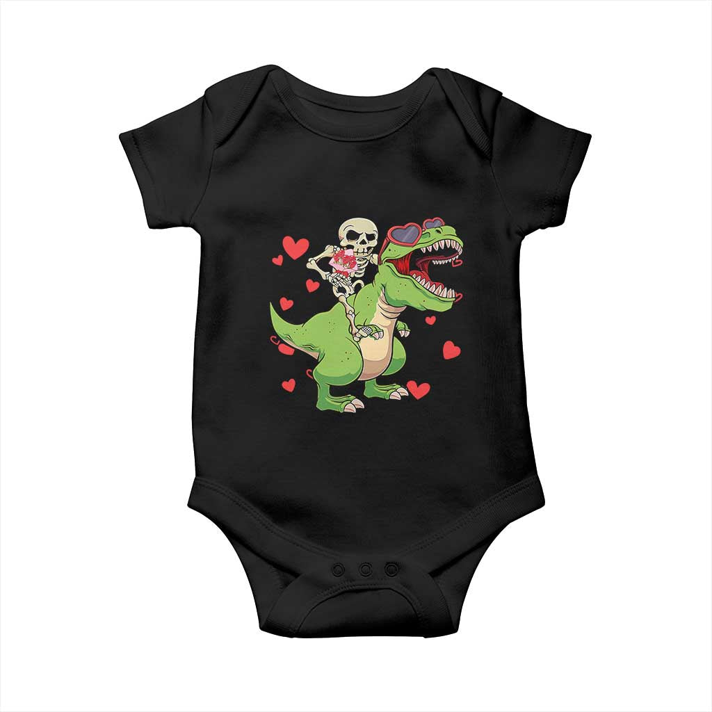 Valentine's Day Baby Onesie Skeleton Riding Dinosaur Rose Bouquet TS09 Black Print Your Wear