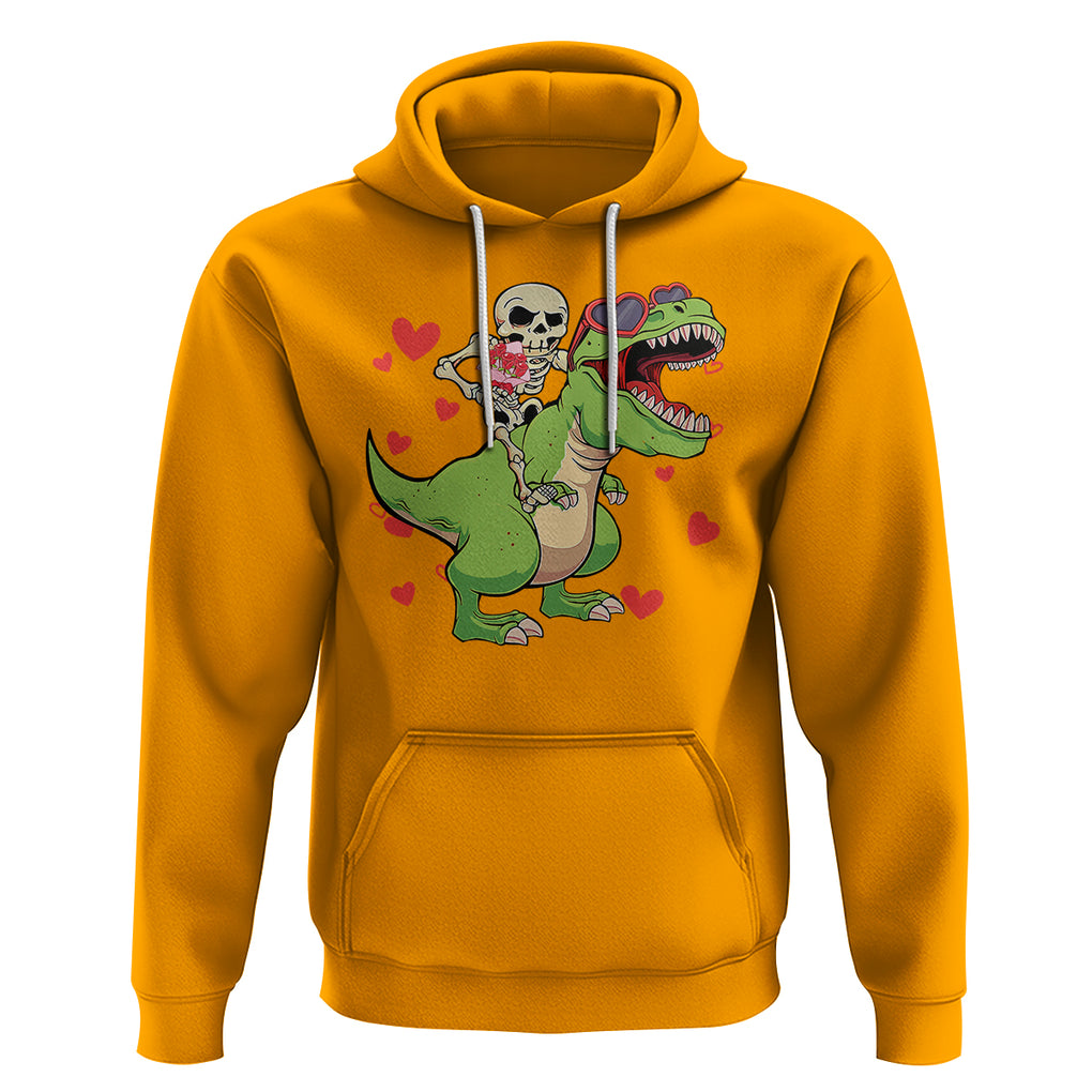 Valentine's Day Hoodie Skeleton Riding Dinosaur Rose Bouquet TS09 Gold Printyourwear