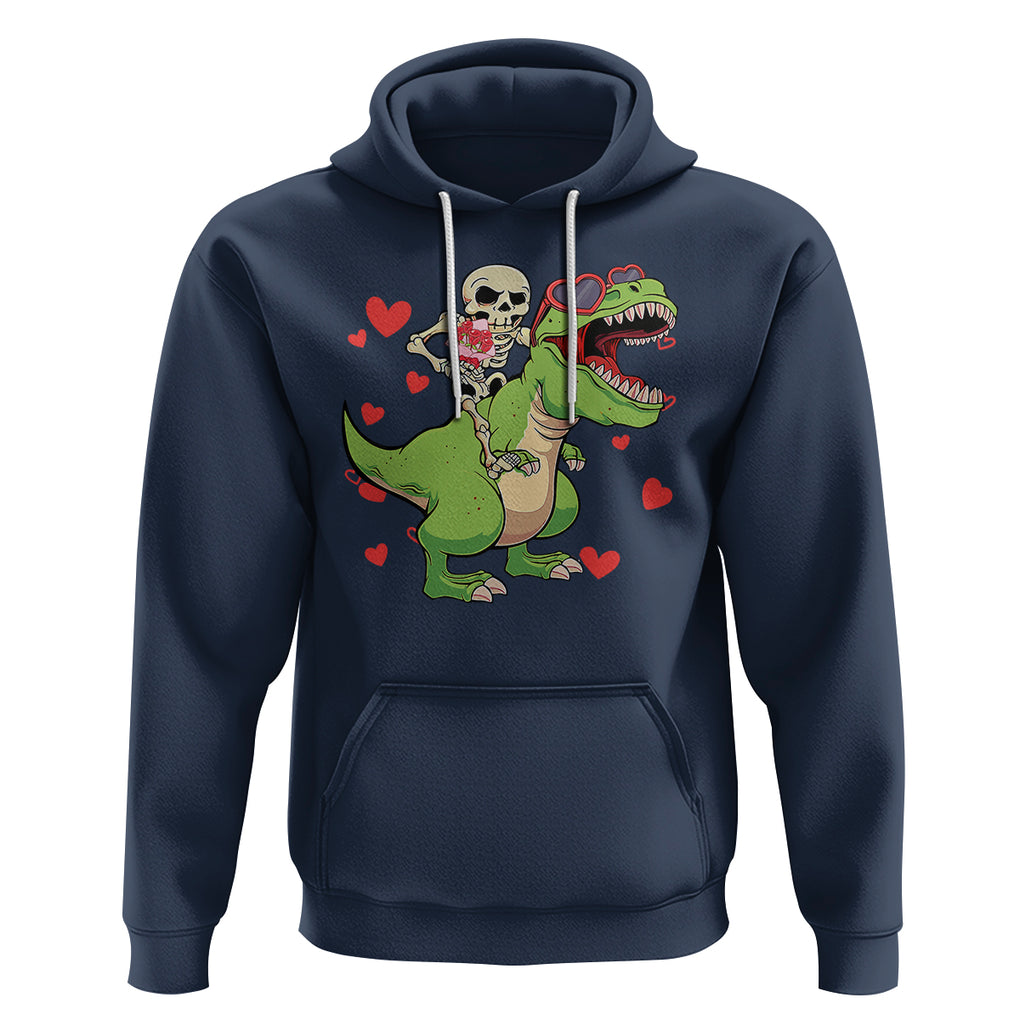 Valentine's Day Hoodie Skeleton Riding Dinosaur Rose Bouquet TS09 Navy Printyourwear