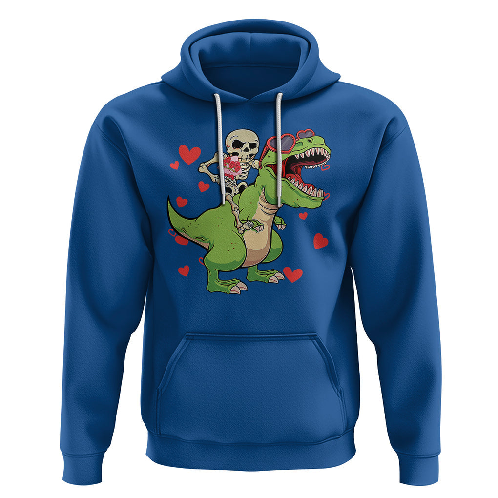 Valentine's Day Hoodie Skeleton Riding Dinosaur Rose Bouquet TS09 Royal Blue Printyourwear