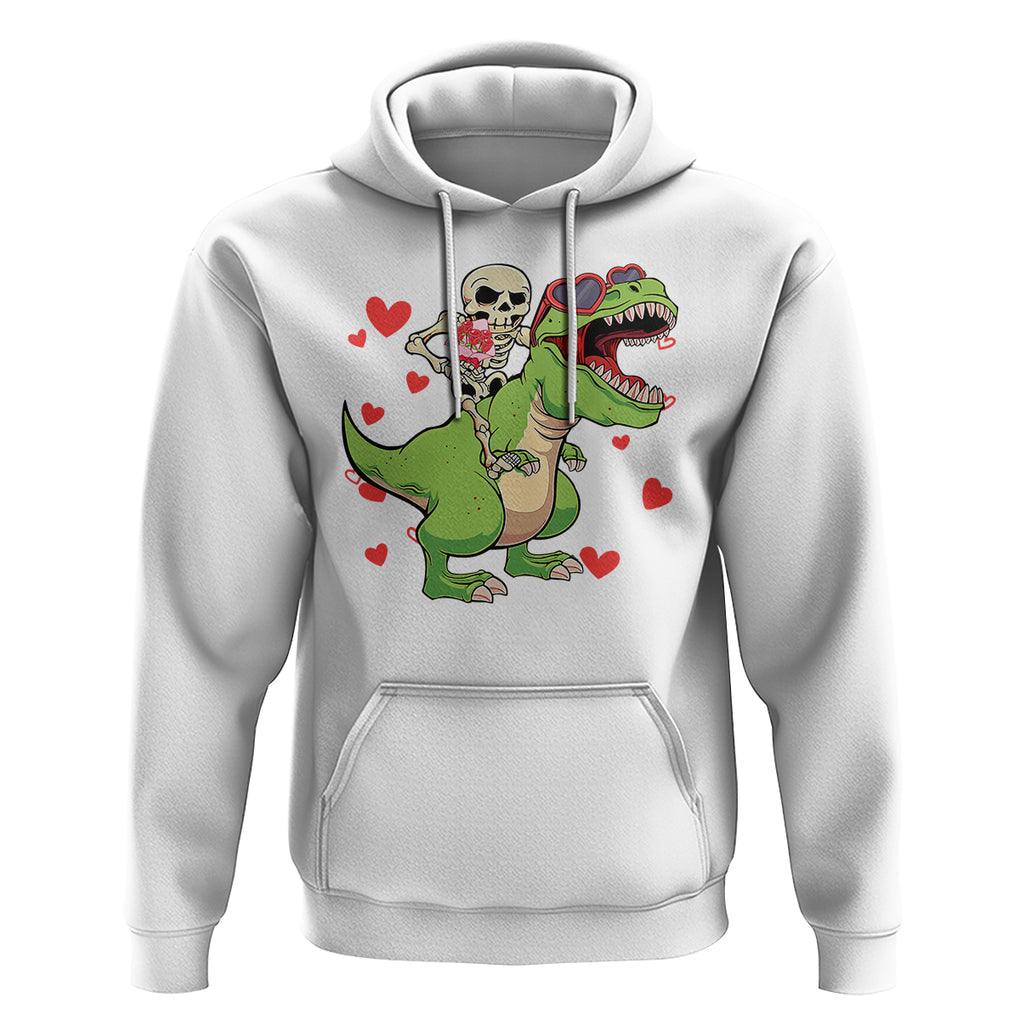 Valentine's Day Hoodie Skeleton Riding Dinosaur Rose Bouquet TS09 White Printyourwear