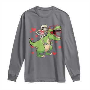 Valentine's Day Long Sleeve Shirt Skeleton Riding Dinosaur Rose Bouquet TS09 Charcoal Print Your Wear