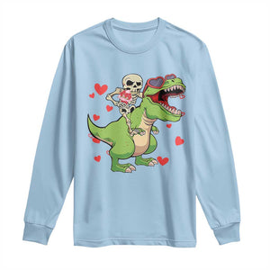Valentine's Day Long Sleeve Shirt Skeleton Riding Dinosaur Rose Bouquet TS09 Light Blue Print Your Wear
