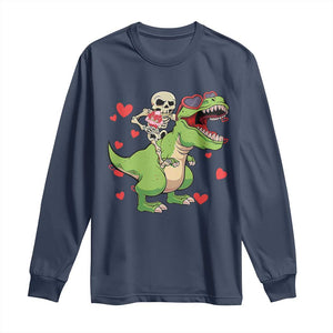 Valentine's Day Long Sleeve Shirt Skeleton Riding Dinosaur Rose Bouquet TS09 Navy Print Your Wear