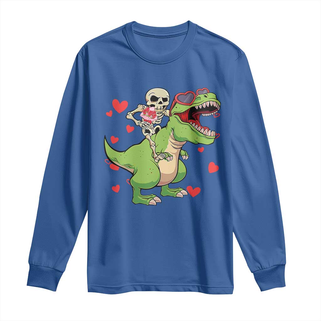 Valentine's Day Long Sleeve Shirt Skeleton Riding Dinosaur Rose Bouquet TS09 Royal Blue Print Your Wear