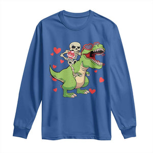 Valentine's Day Long Sleeve Shirt Skeleton Riding Dinosaur Rose Bouquet TS09 Royal Blue Print Your Wear