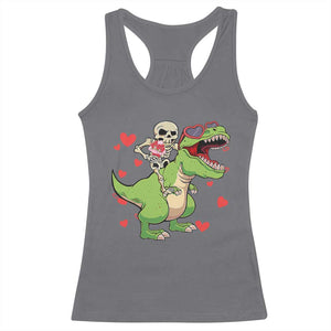 Valentine's Day Racerback Tank Top Skeleton Riding Dinosaur Rose Bouquet TS09 Charcoal Print Your Wear