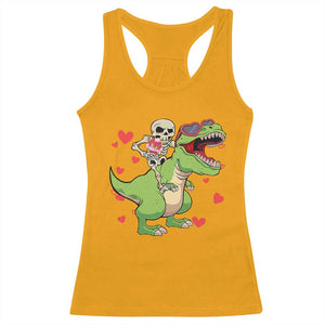 Valentine's Day Racerback Tank Top Skeleton Riding Dinosaur Rose Bouquet TS09 Gold Print Your Wear