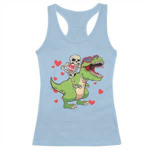 Valentine's Day Racerback Tank Top Skeleton Riding Dinosaur Rose Bouquet TS09 Light Blue Print Your Wear