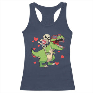 Valentine's Day Racerback Tank Top Skeleton Riding Dinosaur Rose Bouquet TS09 Navy Print Your Wear