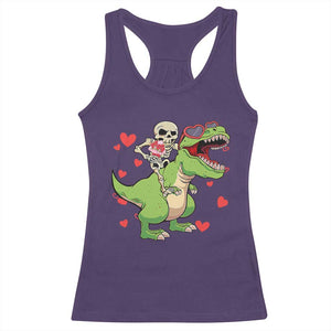 Valentine's Day Racerback Tank Top Skeleton Riding Dinosaur Rose Bouquet TS09 Purple Print Your Wear