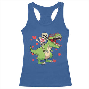 Valentine's Day Racerback Tank Top Skeleton Riding Dinosaur Rose Bouquet TS09 Royal Blue Print Your Wear