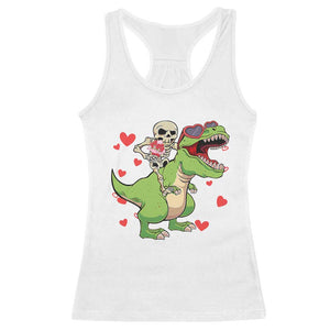 Valentine's Day Racerback Tank Top Skeleton Riding Dinosaur Rose Bouquet TS09 White Print Your Wear