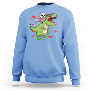 Valentine's Day Sweatshirt Skeleton Riding Dinosaur Rose Bouquet TS09 Carolina Blue Printyourwear