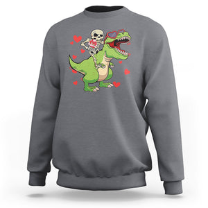 Valentine's Day Sweatshirt Skeleton Riding Dinosaur Rose Bouquet TS09 Charcoal Printyourwear