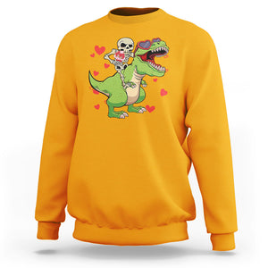 Valentine's Day Sweatshirt Skeleton Riding Dinosaur Rose Bouquet TS09 Gold Printyourwear