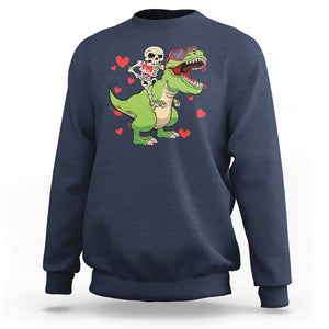 Valentine's Day Sweatshirt Skeleton Riding Dinosaur Rose Bouquet TS09 Navy Printyourwear
